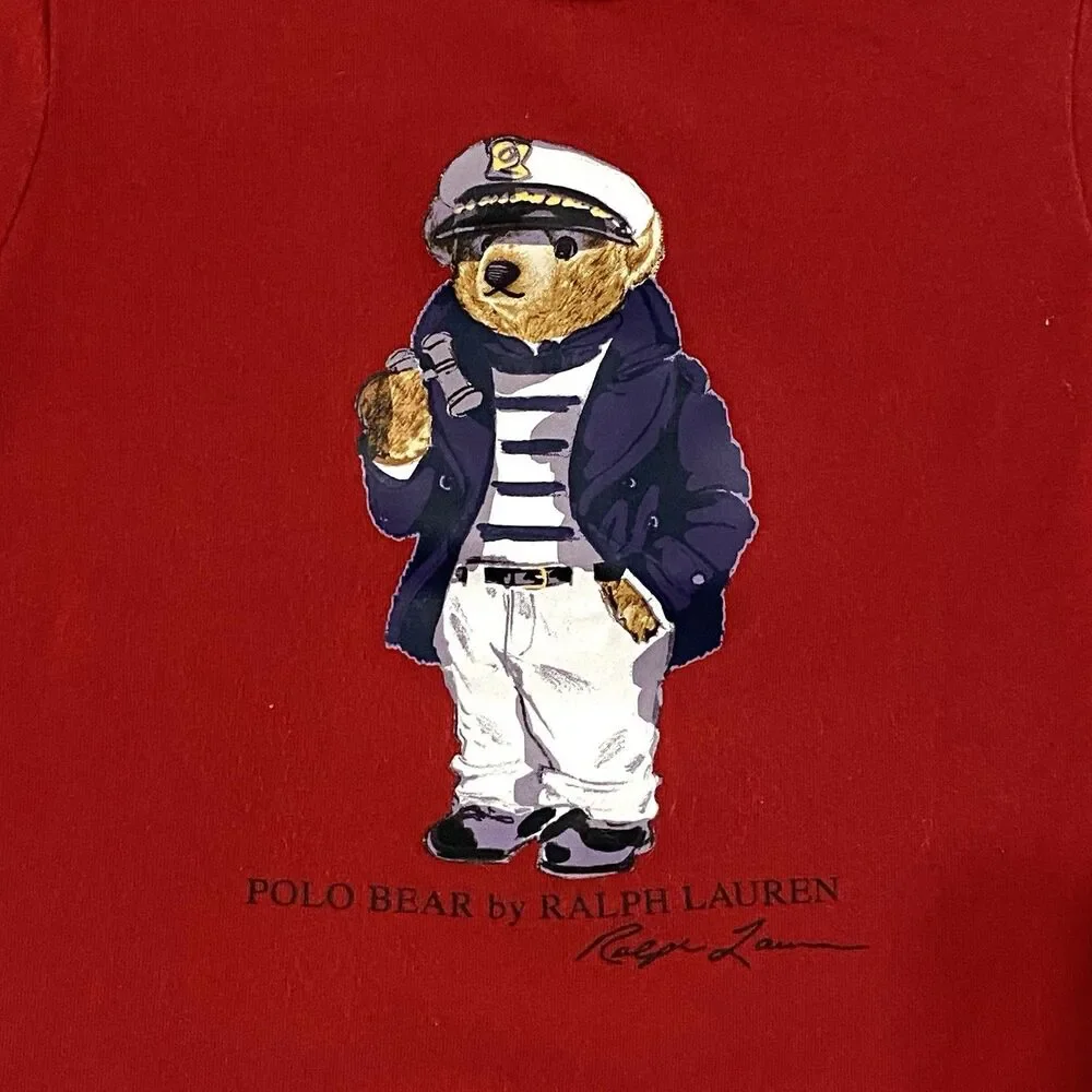 red Polo Bear by Ralph Lauren 9M Baby Toddler Shirt Nautical snap shoulder s/s
